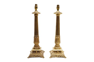 Lot 158 - A PAIR OF BRASS  DORIC COLUMN TABLE LAMPS