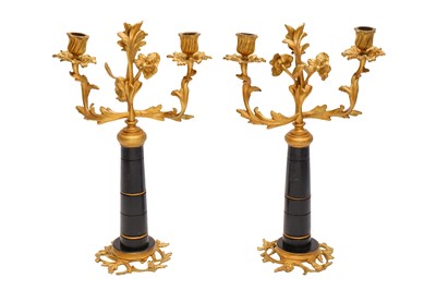 Lot 149 - A PAIR OF ROCOCO-STYLE TWO-ARM CANDELABRA