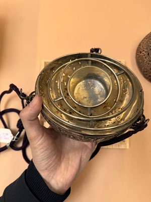 Lot 415 - A LARGE JAPANESE HANGING SILVER INCENSE BURNER, TSURI-KORO