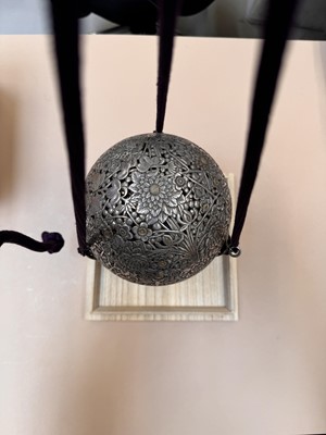 Lot 415 - A LARGE JAPANESE HANGING SILVER INCENSE BURNER, TSURI-KORO
