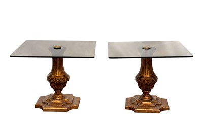 Lot 165 - A PAIR OF GILTWOOD AND SMOKED GLASS SIDE TABLES