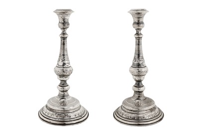 Lot 212 - A large pair of early 20th century Austrian 800 standard silver candlesticks, Vienna circa 1910, maker’s mark obscured