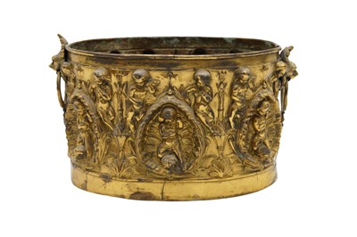 Lot 125 - A BRASS CONTINENTAL OVAL PLANTER, 19TH CENTURY