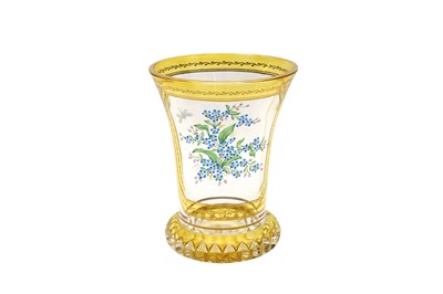 Lot 145 - A VIENNA, AUSTRIA GLASS RANFT BEAKER PAINTED WITH FLOWERS, CIRCA 1900