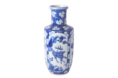 Lot 321 - A CHINESE BLUE AND WHITE ROULEAU VASE