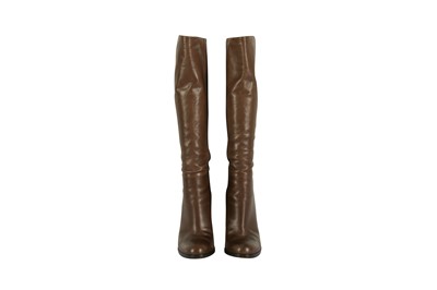 Lot 18 - Gucci Brown Crest Knee High Heeled Boot