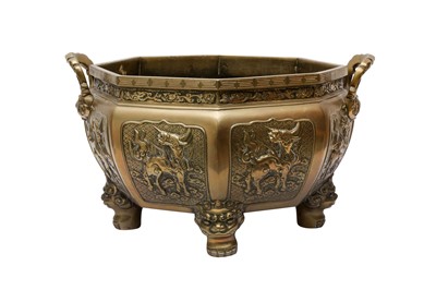 Lot 218 - A LARGE CHINESE BRONZE 'QILIN' JARDINIERE