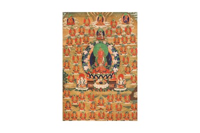 Lot 198 - A TIBETAN PAINTED THANGKA OF AMITAYUS