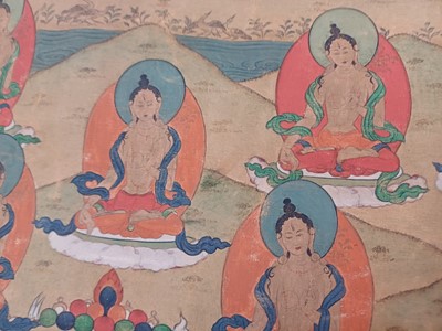 Lot 198 - A TIBETAN PAINTED THANGKA OF AMITAYUS