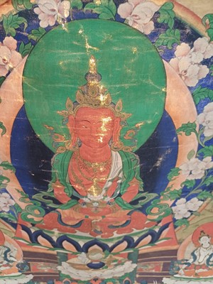 Lot 198 - A TIBETAN PAINTED THANGKA OF AMITAYUS