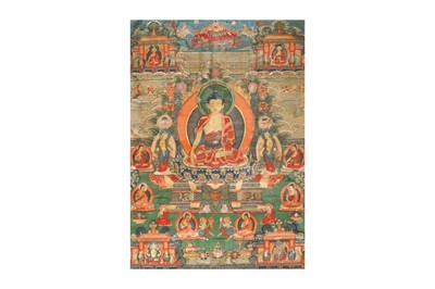 Lot 197 - A TIBETAN PAINTED THANGKA OF BUDDHA SHAKYAMUNI