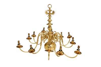 Lot 150 - A LARGE DUTCH STYLE BRASS CHANDELIER, 20TH CENTURY