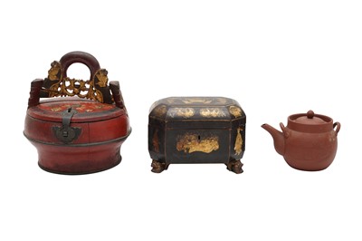 Lot 313 - TWO CHINESE BOXES AND A YIXING ZISHA TEAPOT