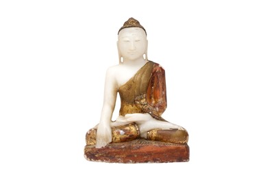 Lot 351 - A BURMESE ALABASTER FIGURE OF BUDDHA