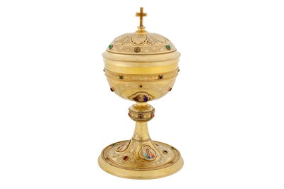 Lot 228 - An early 20th century Austrian 800 standard silver gilt and enamel ecclesiastical ciborium, possibly Innsbruck circa 1930 by JR (untraced)