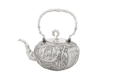 Lot 191 - A late 19th / early 20th century Chinese Export silver teapot/kettle, Canton circa 1900 by Ye Bo, retailed by Luen Wo of Shanghai