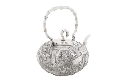 Lot 191 - A late 19th / early 20th century Chinese Export silver teapot/kettle, Canton circa 1900 by Ye Bo, retailed by Luen Wo of Shanghai