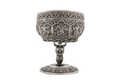 Lot 125 - A rare late 19th century Anglo – Indian silver bowl, Poona circa 1890 upon an early 20th century Burmese silver stand, probably Rangoon circa 1910