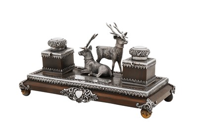 Lot 115 - A late 19th century Anglo – Indian silver mounted rosewood inkstand or standish, Cutch, Bhuj circa 1890 by Mawji Raghavji