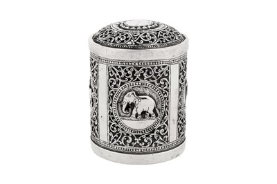 Lot 145 - An early 20th century Ceylonese (Sri Lankan) unmarked silver cannister, Kandy circa 1930