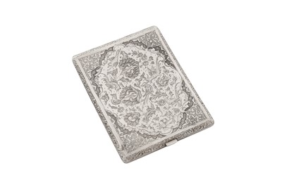 Lot 209 - A mid-20th century Persian (Iranian) silver cigarette case, Isfahan circa 1950 retailed by Khosrow