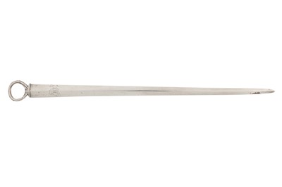 Lot 419 - A George III provincial sterling silver meat skewer, Chester 1789 by Robert Jones of Liverpool