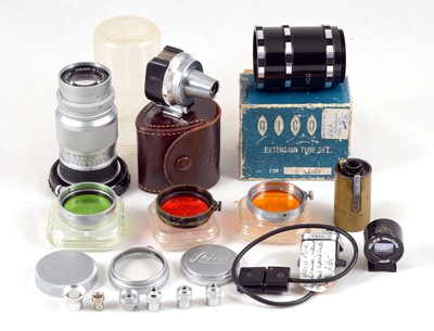 Lot 176 - Leica L39 9cm Elmar Lens & Various Screw Mount Accessories.