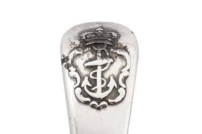 Lot 285 - A Victorian sterling silver mustard spoon or ladle, London 1859 by John Samuel Hunt overstriking George Adams of Chawner and Co