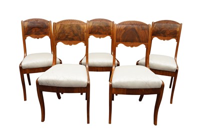 Lot 144 - FIVE RUSSIAN EMPIRE STYLE BIRCH DINING CHAIRS, EARLY 19TH CENTURY