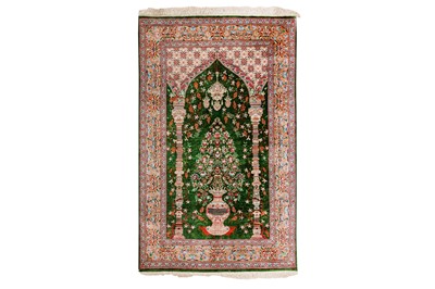 Lot 91 - AN EXTREMELY FINE SILK QUM PRAYER RUG, CENTRAL PERSIA