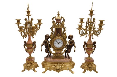 Lot 307 - A LATE 20TH CENTURY 'IMPERIAL' ROCOCO STYLE CLOCK GARNITURE SET