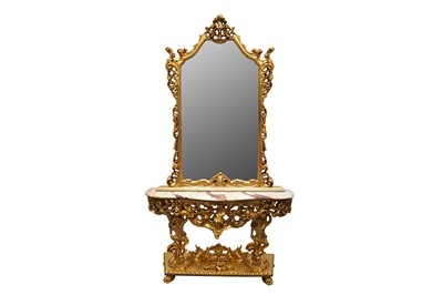 Lot 168 - A VENETIAN STYLE GILTWOOD CONSOLE TABLE AND MIRROR