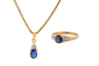 Lot 207 - A SAPPHIRE AND DIAMOND RING AND PENDANT