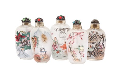 Lot 681 - FIVE CHINESE INSIDE-PAINTED SNUFF BOTTLES
