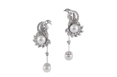 Lot 252 - A PAIR OF PEARL AND DIAMOND CLIP-ON EARRINGS