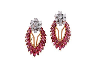 Lot 118 - A PAIR OF RUBY AND DIAMOND EARRINGS