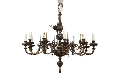 Lot 256 - A BRONZE CHANDELIER, LATE 20TH CENTURY