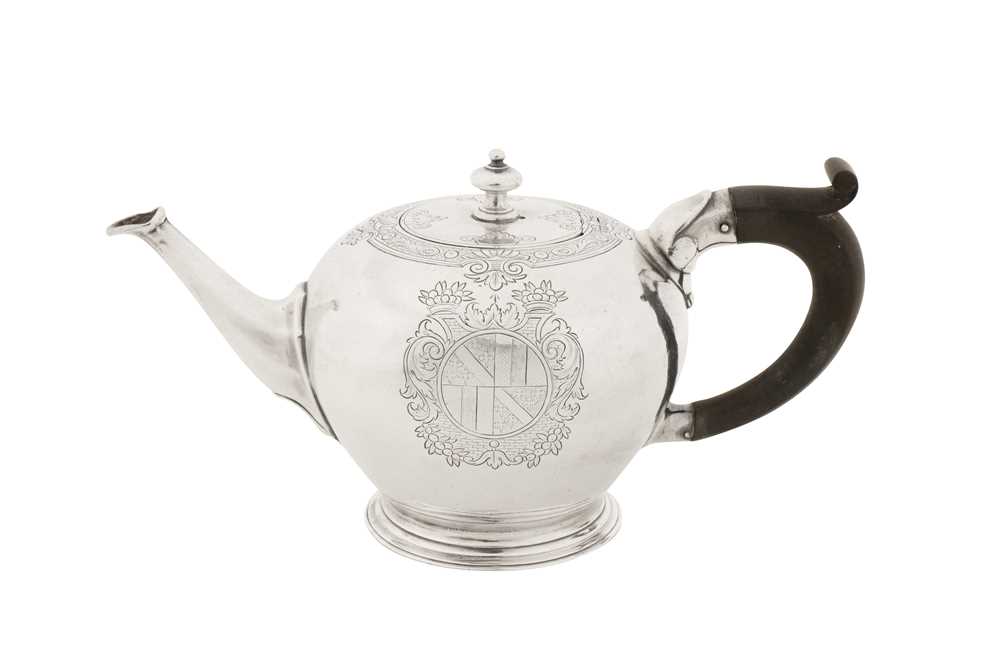 Lot 411 - Scottish interest – A George II sterling silver teapot, London 1734 by Thomas Parr II (reg. 9th Feb 1733)