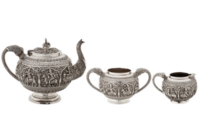 Lot 120 - A late 19th century Anglo – Indian unmarked silver three-piece tea service, Madras circa 1890