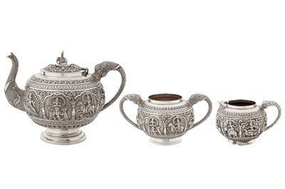 Lot 120 - A late 19th century Anglo – Indian unmarked silver three-piece tea service, Madras circa 1890