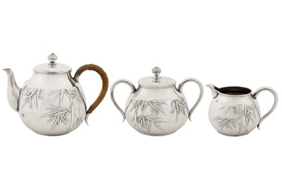 Lot 199 - An early 20th century Japanese silver three-piece tea service, Yokohama circa 1910