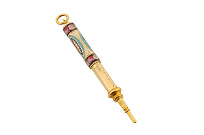 Lot 28 - A Victorian unmarked gold and enamel propelling pencil, circa 1880 by Sampson Mordan