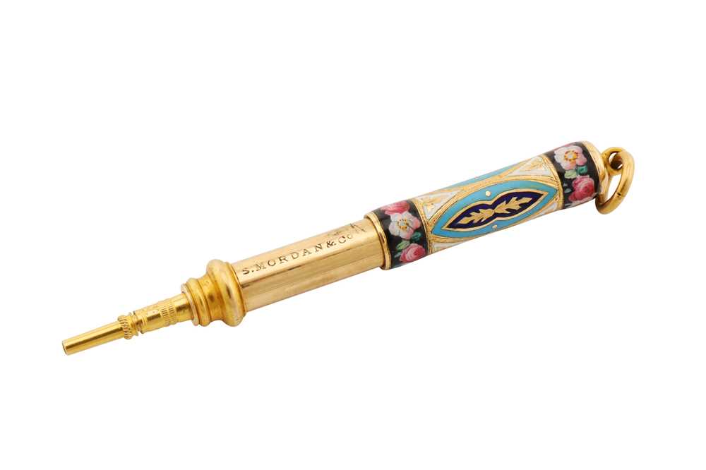 Lot 28 - A Victorian unmarked gold and enamel propelling pencil, circa 1880 by Sampson Mordan