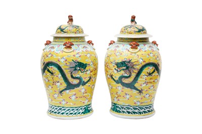 Lot 103 - A PAIR OF CHINESE FAMILLE-ROSE YELLOW-GROUND VASES FOR THE STRAITS OR PERANAKAN MARKET