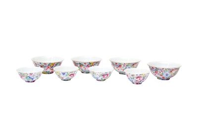 Lot 76 - EIGHT CHINESE FAMILLE-ROSE 'MILLEFLEURS' BOWLS