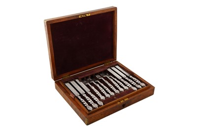 Lot 277 - A cased Victorian sterling silver fruit eaters set, London 1865 by Francis Higgins