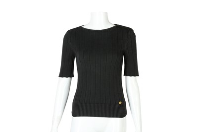 Lot 384 - Chanel Black Cotton Short Sleeve Knit Top - Size 38