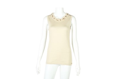 Lot 207 - Chanel Beige Silk Fine Knit Sleeveless Top -Size 36