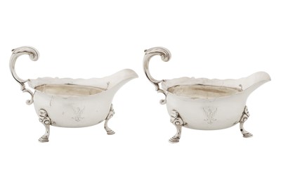 Lot 467 - A pair of George II sterling silver sauce boats, London 1748 by John Pollock