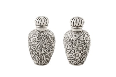 Lot 18 - A pair of Victorian sterling silver scent flasks, Birmingham 1888 by David and Lionel Spiers